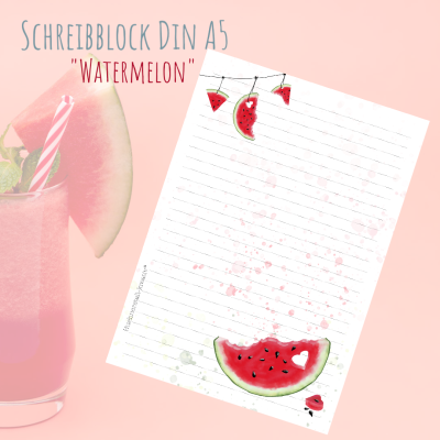 Notizblock / Schreibblock / Din A5 / Briefpapier - Watermelon - Watermelon
