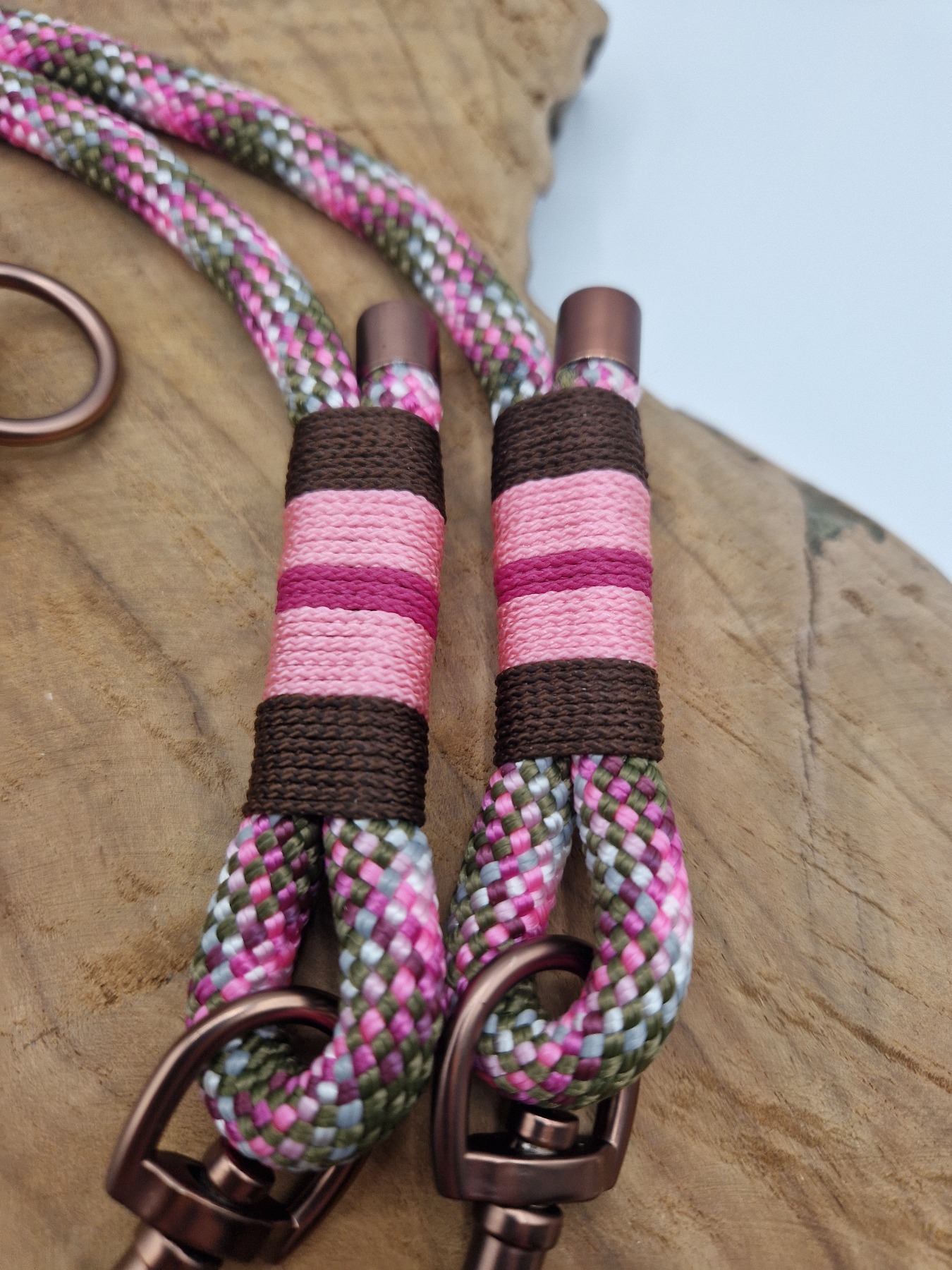 für kleine Hunde: Halsband und Leine | oliv braun rosa | PPM Seil 3