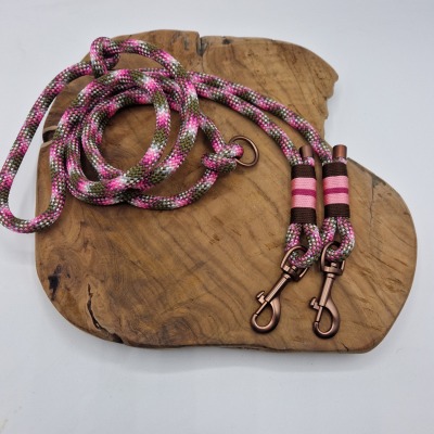für kleine Hunde: Halsband und Leine | oliv, braun, rosa | PPM Seil - Dein individuell gestaltetes
