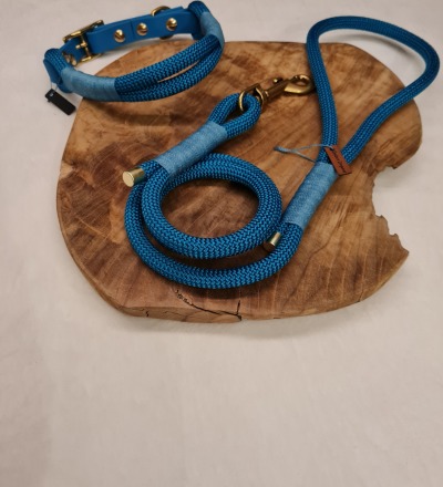 Halsband und Leine | Collar and Leash | Dog Leash Rope - Farbe: Aqua