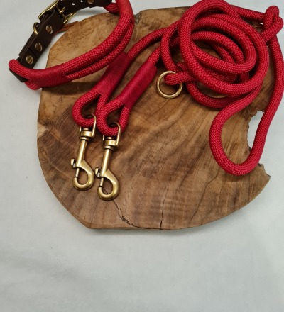 Halsband und Leine | Collar and Leash | Dog Leash Rope - Farbe: rot
