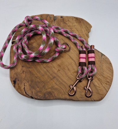 für kleine Hunde: Halsband und Leine | oliv braun rosa | PPM Seil - Dein individuell gestaltetes