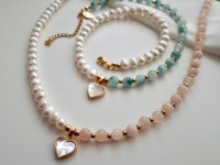 Half stone necklace | Süßwasserperlen Kette mit Perlmutt Herz | Naturstein Perlenkette 2