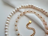 Half stone necklace | Süßwasserperlen Kette mit Perlmutt Herz | Naturstein Perlenkette 3