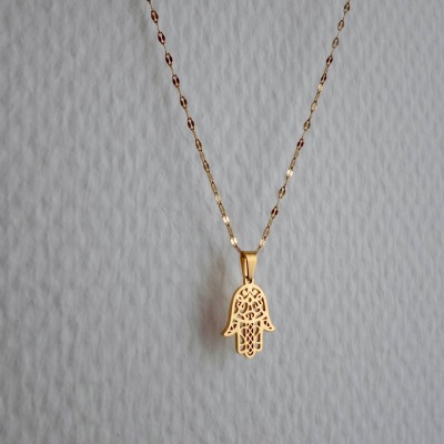 Hamsa Kette gold | 14K | Fatima Hand Schmuck | Glücksbringer - 314 Edelstahl rostfrei | Wasserfest