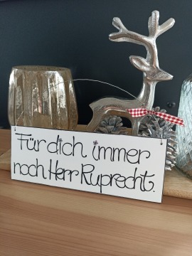 Schild aus Holz mit lustigem Spruch Herr Ruprecht Wichtelgeschenk - Kleines Dekoschild in weiß