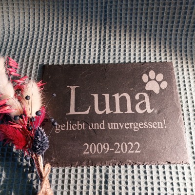 Gedenktafel für Hund Katze Haustier Schiefer Grabstein Grabplatte Trauerplatte Schiefertafel - Trauer Tierverlust Haustier