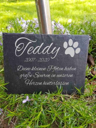 Gedenktafel für Hund Katze Haustier Grabstein Grabplatte Trauerplatte aus Schiefer Schiefertafel -