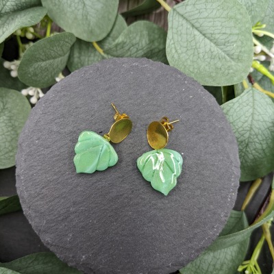 Polymer Clay Ohrringe - Blatt marokkanisch - gold - jade