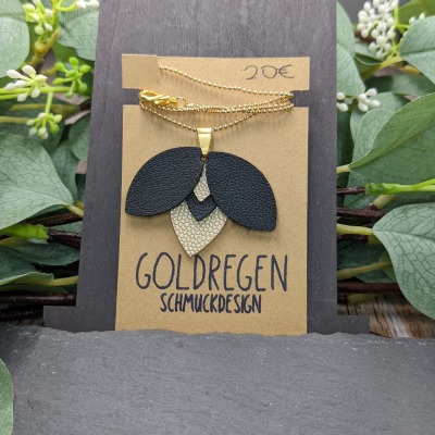 Halskette mit Lotosblumen Anhänger - schwarz gold