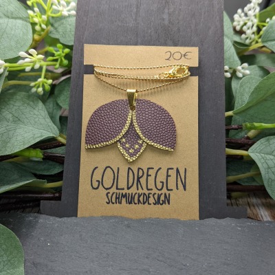 Halskette mit Lotosblumen Anhänger - violett gold