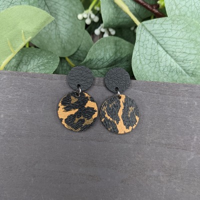 Ohrringe Wildlife Kreis doppelt - schwarz &amp; Leoparenden Muster orange