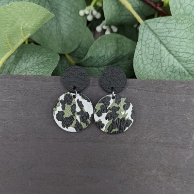 Ohrringe Wildlife Kreis doppelt - schwarz &amp; Leoparenden Muster grün