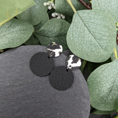 Ohrringe Wildlife Kreis doppelt - schwarz &amp; Leoparenden Muster grün