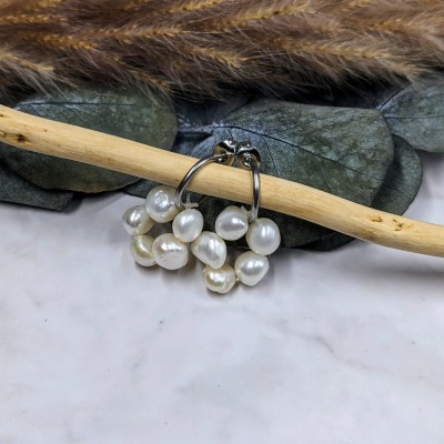 Creole mit Perlenkreis 127 - in silber / glatt