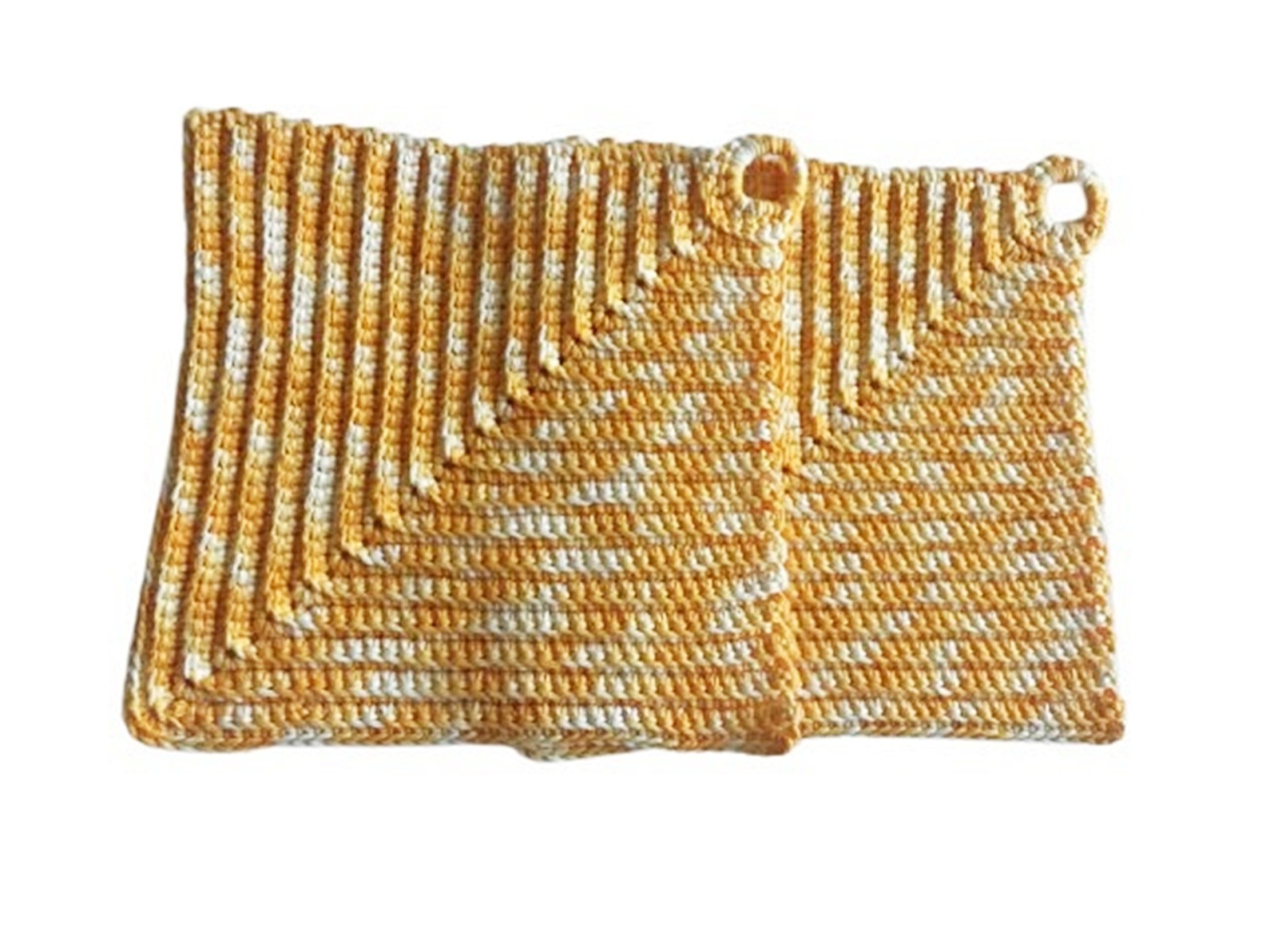 Topflappen klassicher Stil ca 19 x 19 cm - 100 Baumwolle -Gelbtöne mit weiß 3