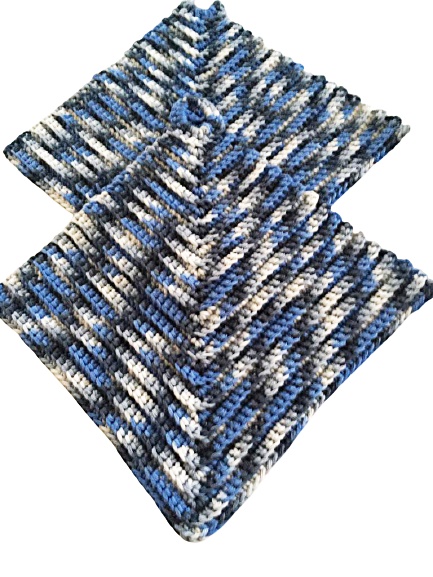 Topflappen klassicher Stil ca 19 x 19 cm - 100 Baumwolle -Blautöne mit natur