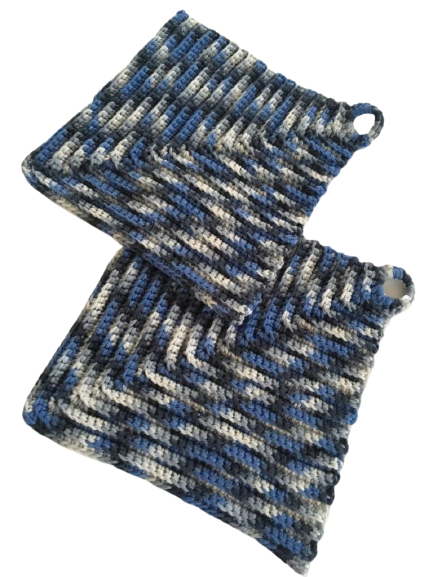 Topflappen klassicher Stil ca 19 x 19 cm - 100 Baumwolle -Blautöne mit natur 2