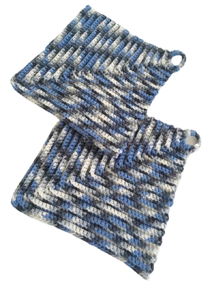 Topflappen klassicher Stil ca 19 x 19 cm - 100 Baumwolle -Blautöne mit natur 4