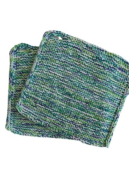 Dicke Topflappen handgestrickt aus 100 % Baumwolle, ca. 20 x 19 cm, 1 Paar 4