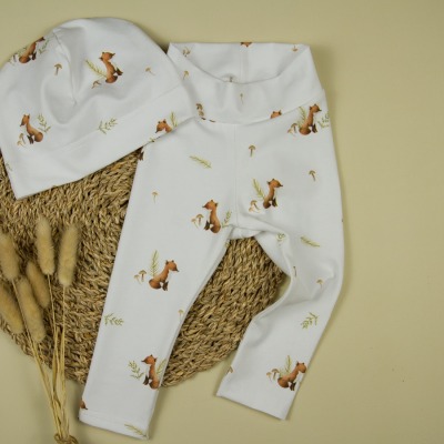 Babyleggings Größe 80 mit hohem Bund und passender Mütze - Leggings mit Mütze