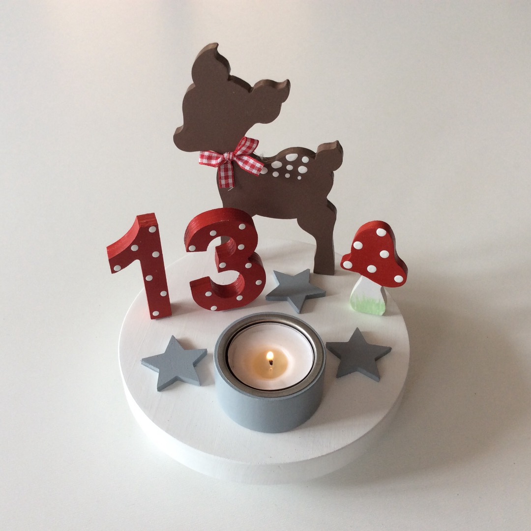 Geburtstags-Kerzenhalter mit Reh und Geburtstagszahl 3