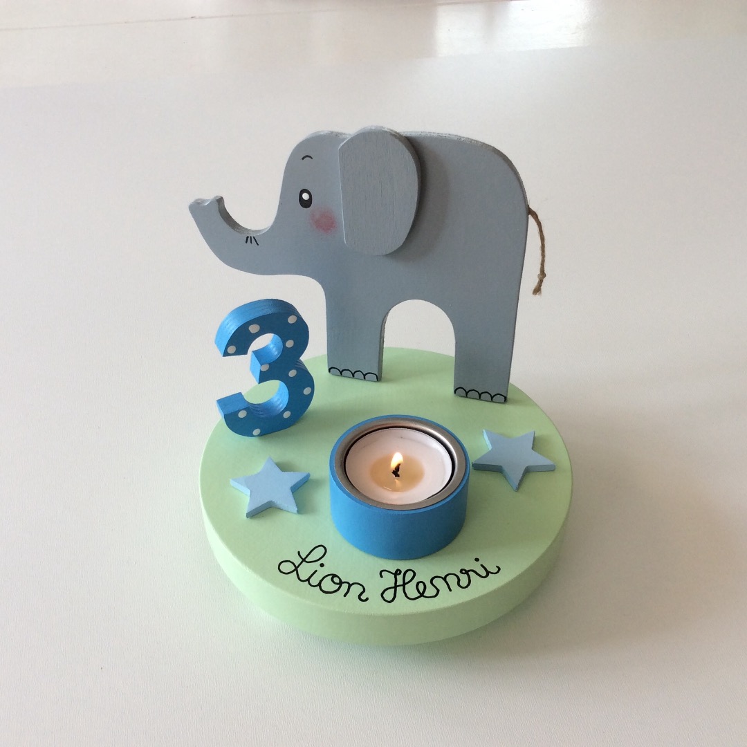 Geburtstags-Kerzenhalter mit Elefant und Geburtstagszahl 5