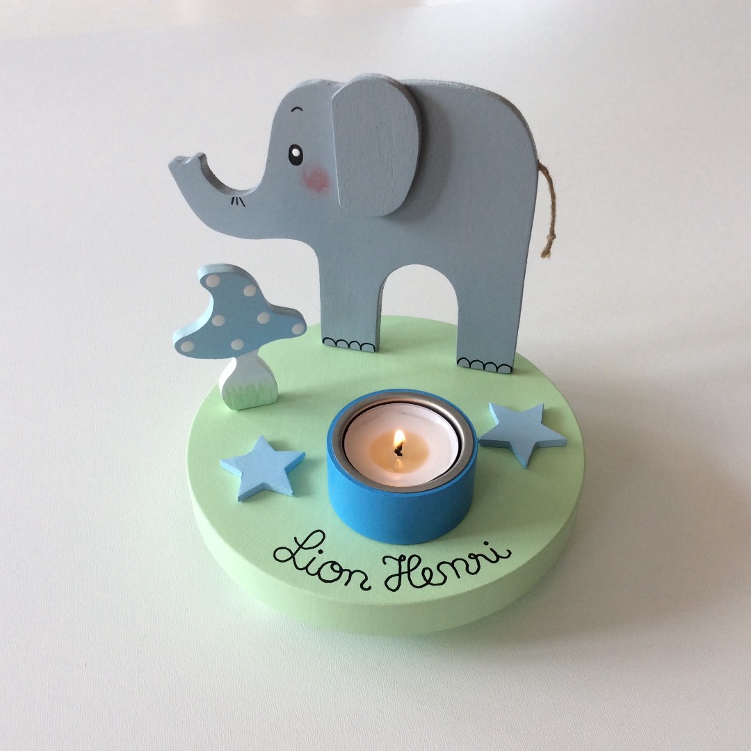 Geburtstags-Kerzenhalter mit Elefant und Geburtstagszahl 6