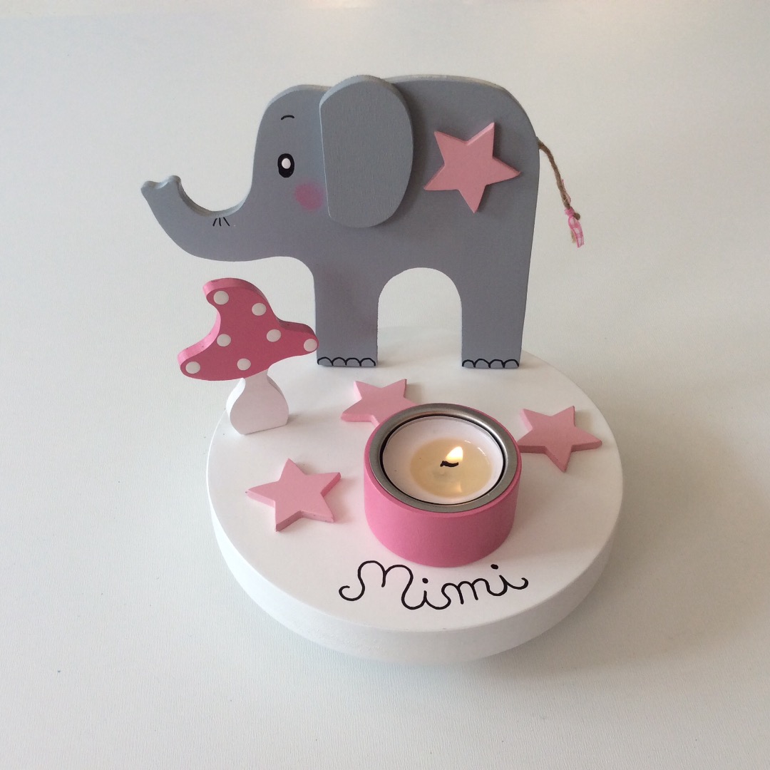Geburtstags-Kerzenhalter mit Elefant und Geburtstagszahl 4