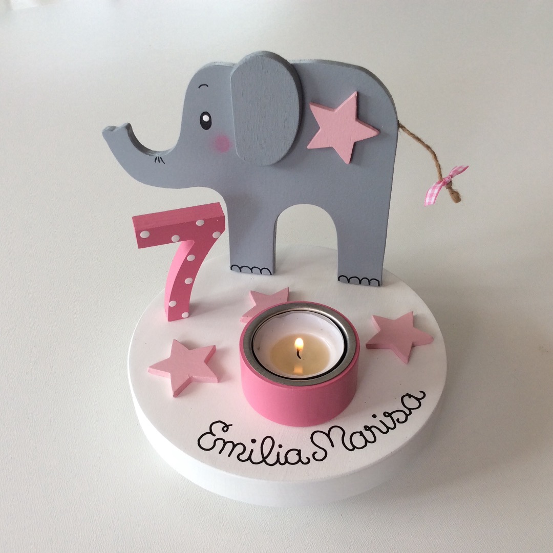 Geburtstags-Kerzenhalter mit Elefant und Geburtstagszahl 6