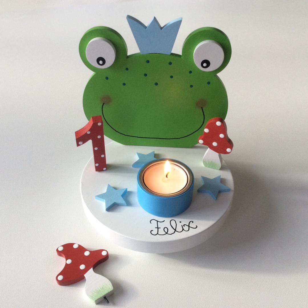 Geburtstags-Kerzenhalter mit Frosch und Geburtstagszahl