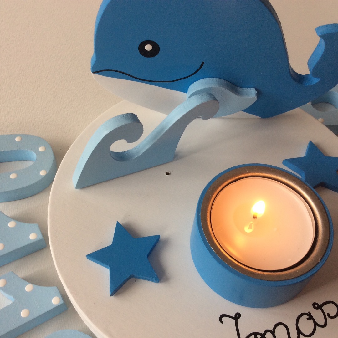 Geburtstags-Kerzenhalter mit Walfisch und Geburtstagszahl 3