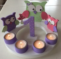 Geburtstags-Kerzenkranz mit Eulenfamilie und Geburtstagszahl