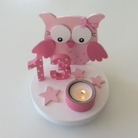 Geburtstags-Kerzenhalter mit Eule und Geburtstagszahl 5