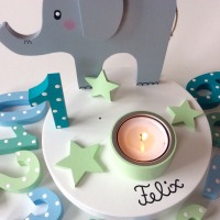 Geburtstags-Kerzenhalter mit Elefant und Geburtstagszahl 4