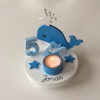 Geburtstags-Kerzenhalter mit Walfisch und Geburtstagszahl