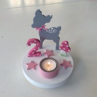 Geburtstags-Kerzenhalter mit Reh und Geburtstagszahl 2