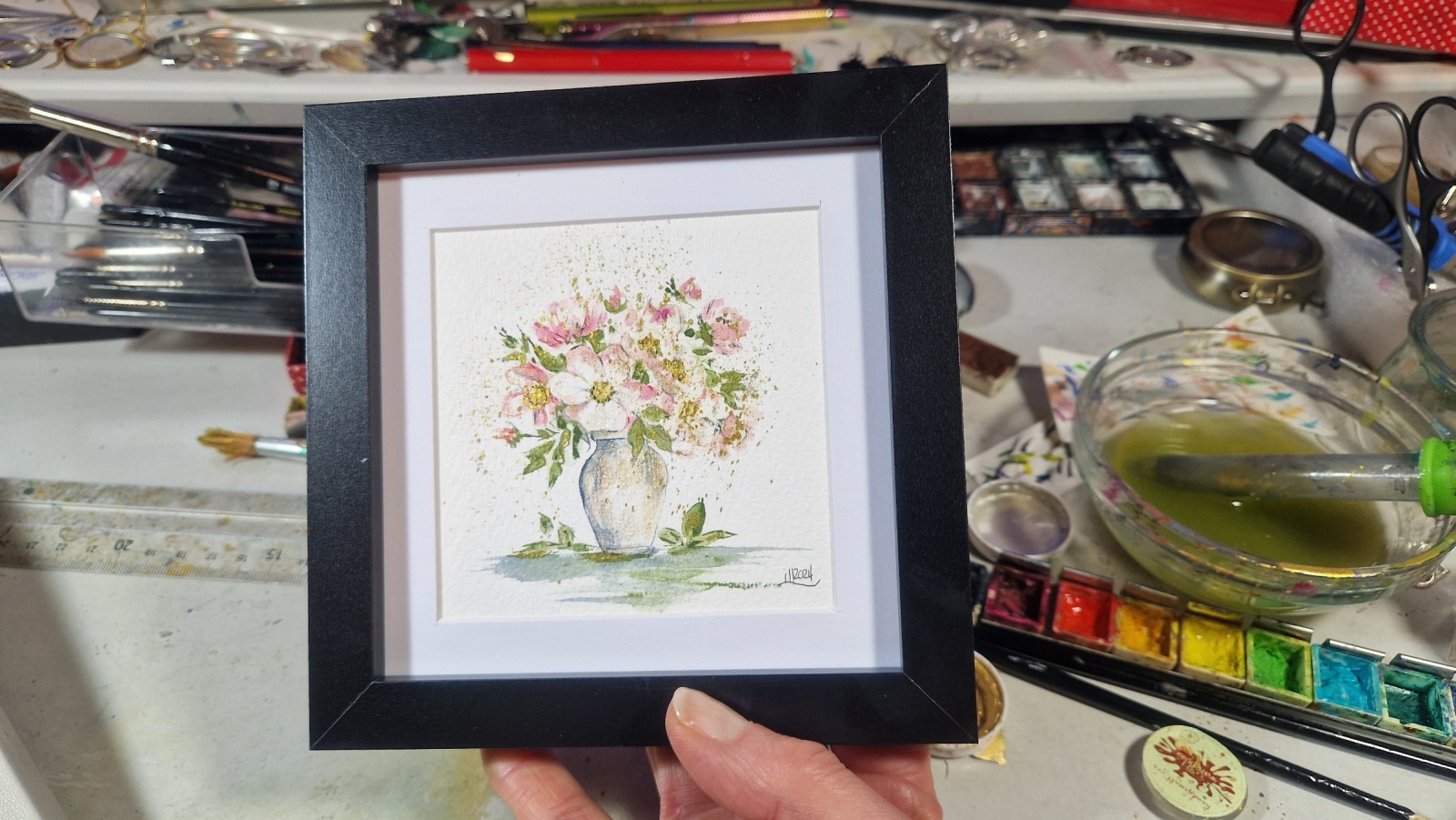 Blumenstrauß Illustration handgemalt, gerahmt in Minirahmen 4