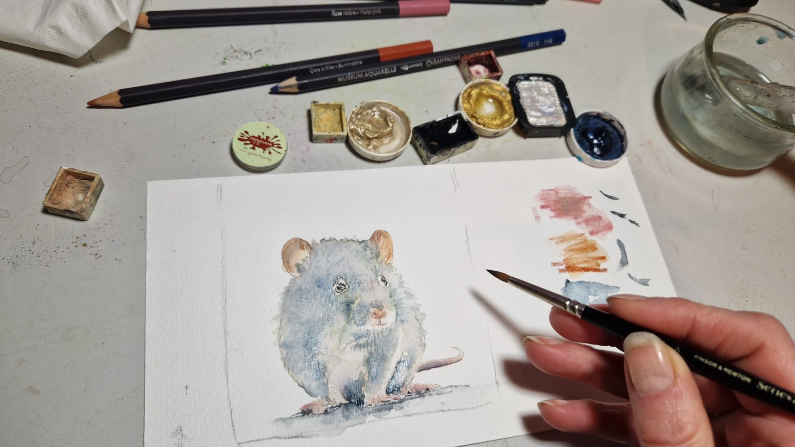Kleine Ratte, Illustration handgemalt, gerahmt 4