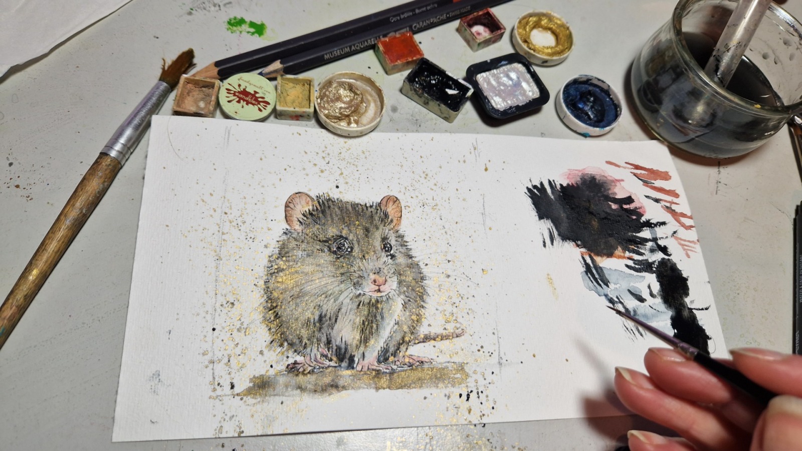 Kleine Ratte Illustration handgemalt gerahmt in MInirahmen 5