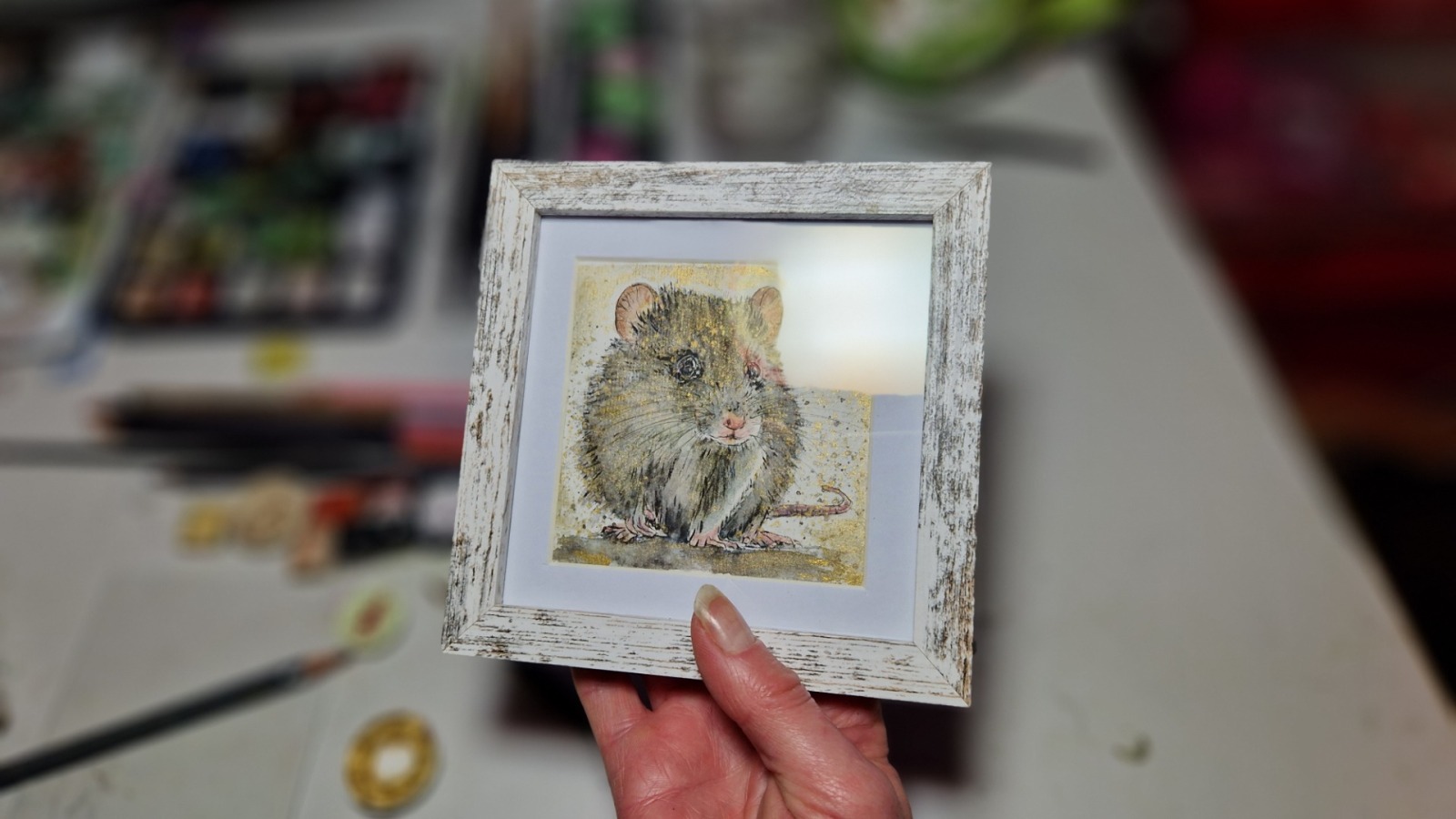 Kleine Ratte, Illustration handgemalt, gerahmt 6