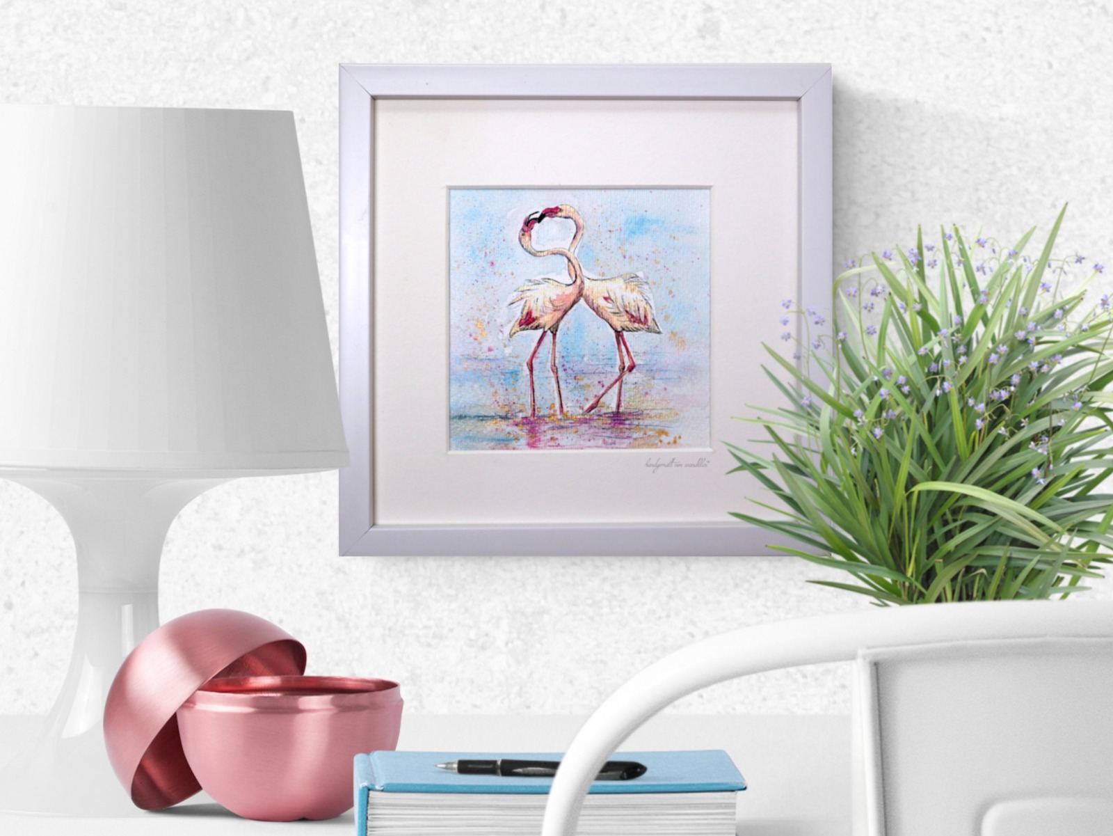 Flamingos Schorsch und Toni Aquarell gerahmtes handgemalte Original, Einzelstück