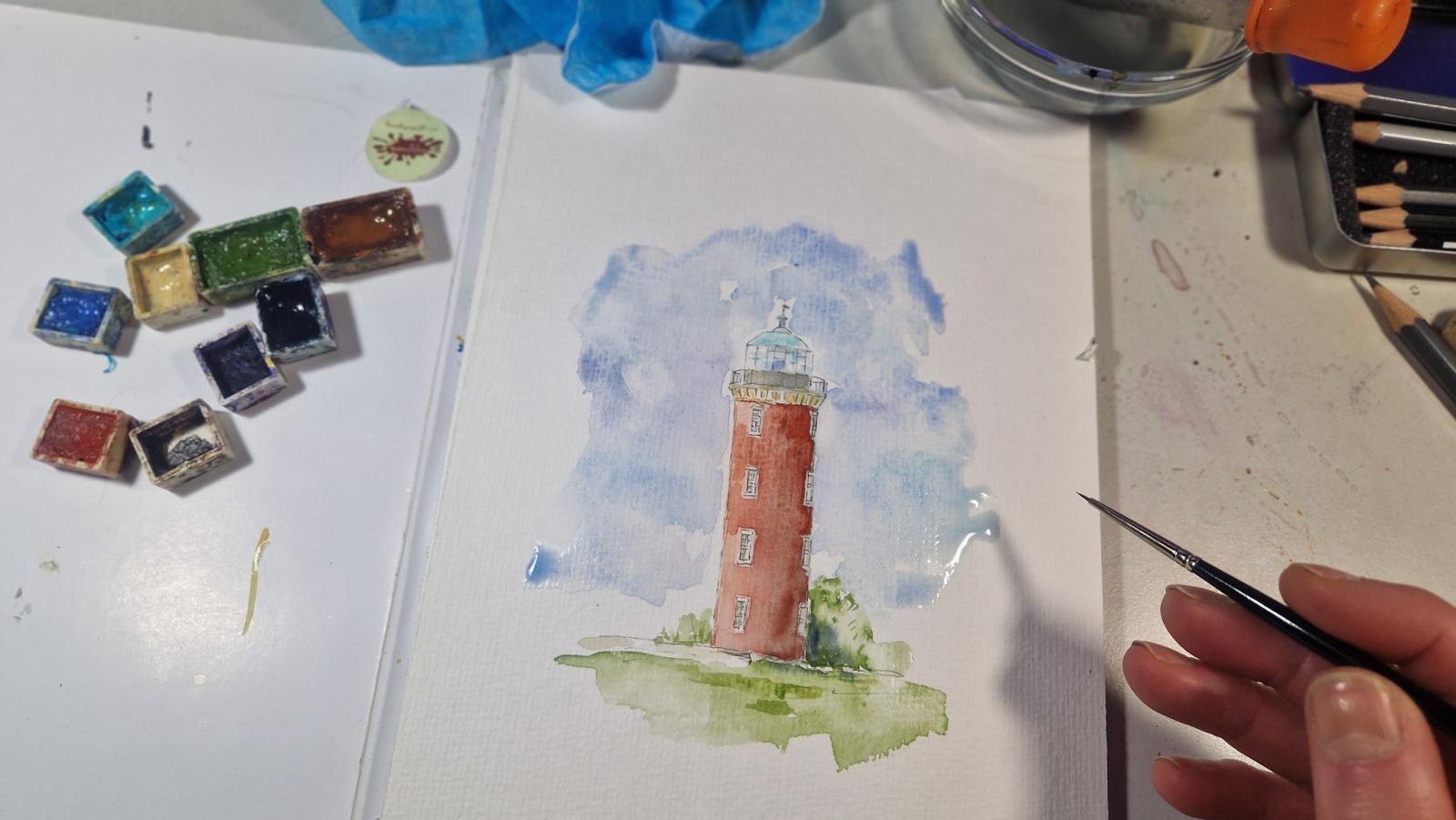 Leuchtturm Bei der Alten Liebe Cuxhaven Hamburger Leuchtturm Illustration handgemalt, gerahmt 4
