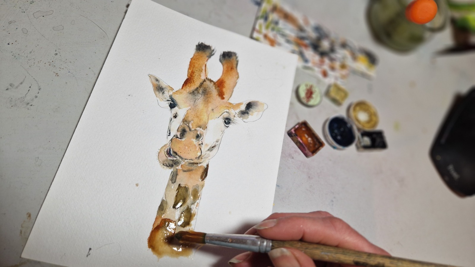 Giraffe Alma, Illustration handgemalt, gerahmt auf 20x30cm 5