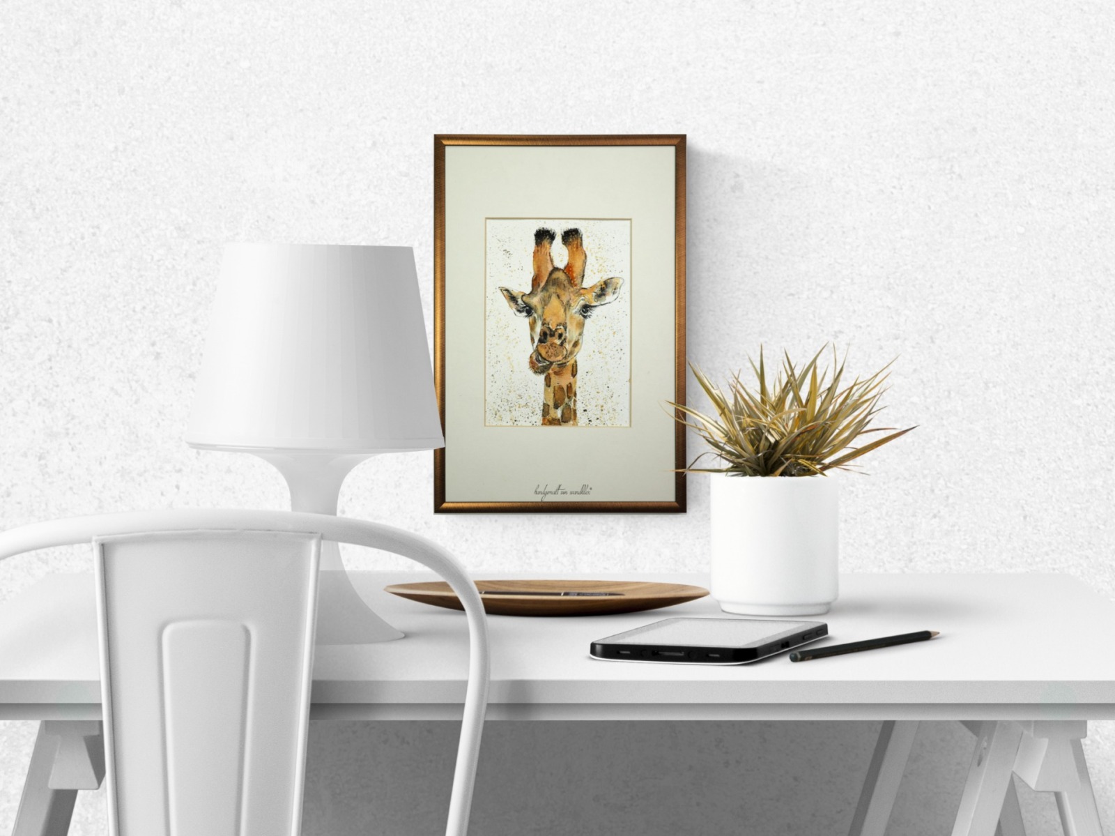 Giraffe Alma, Illustration handgemalt, gerahmt auf 20x30cm 9