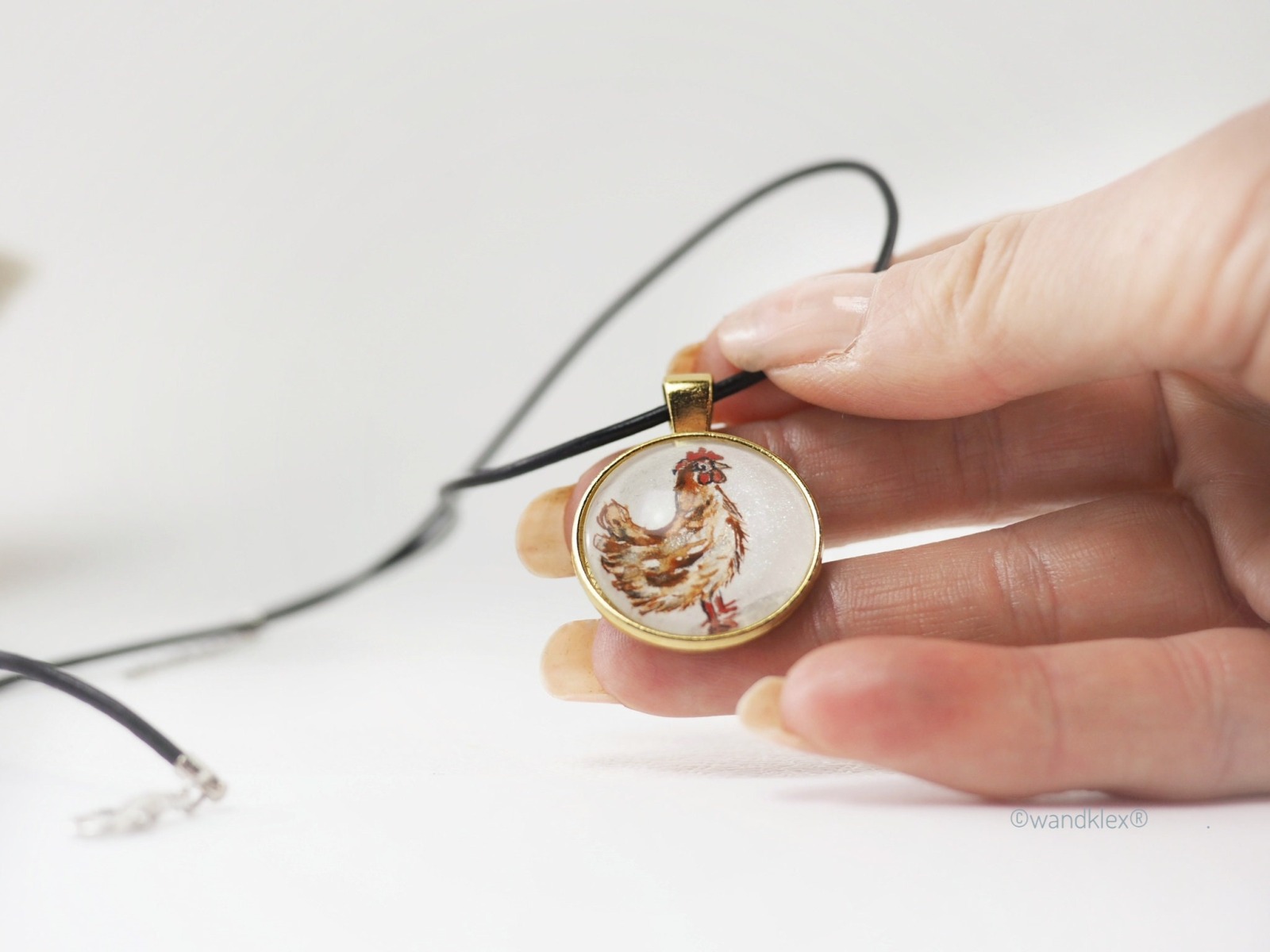 Miniatur-Aquarell handgemalt Motiv Huhn, mehrere Materialvarianten 10