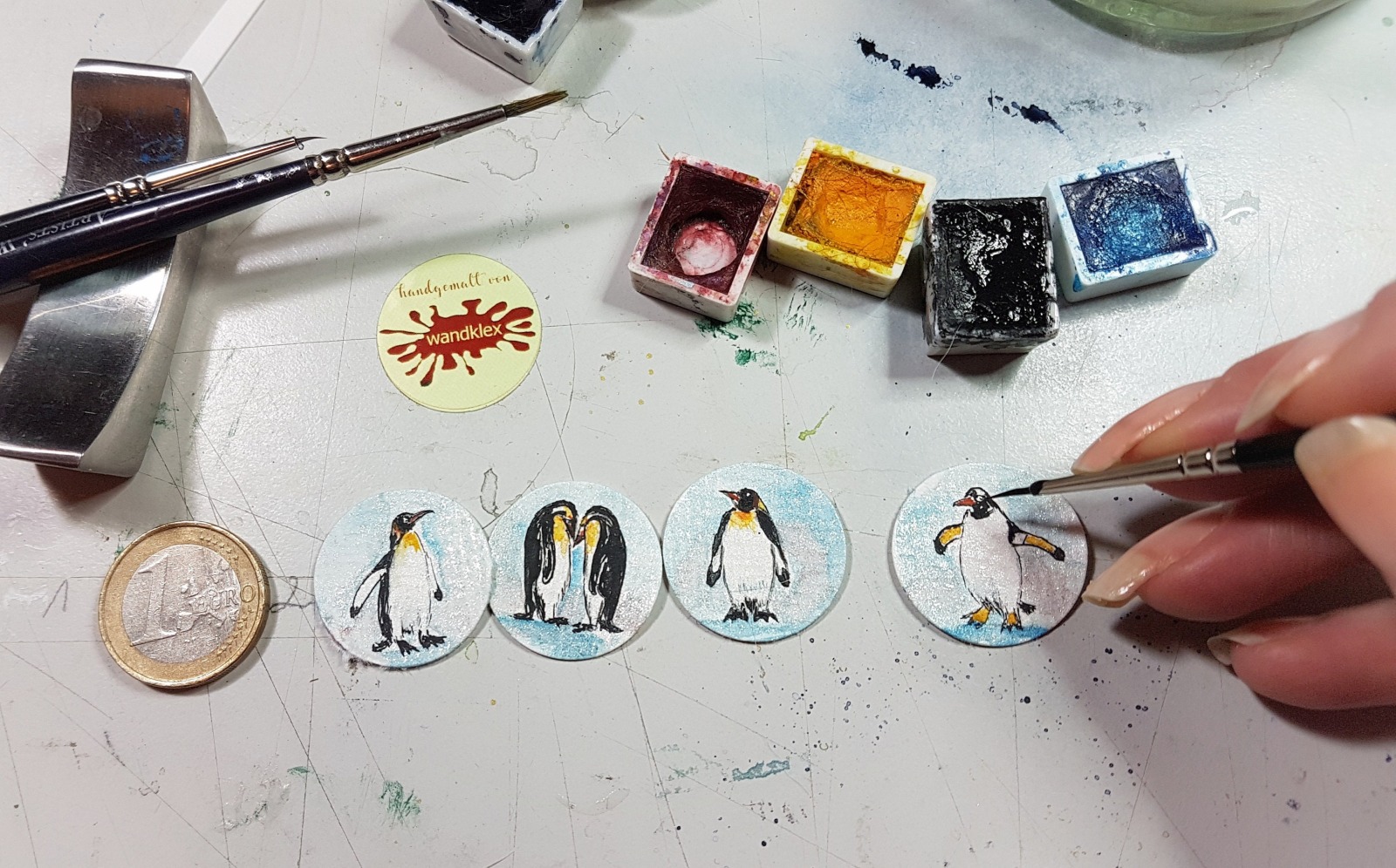 handgemalt Aquarell Pinguin eingearbeitet in Anhänger Edelstahl oder Echt 925 Sterling Silber Halskette 4