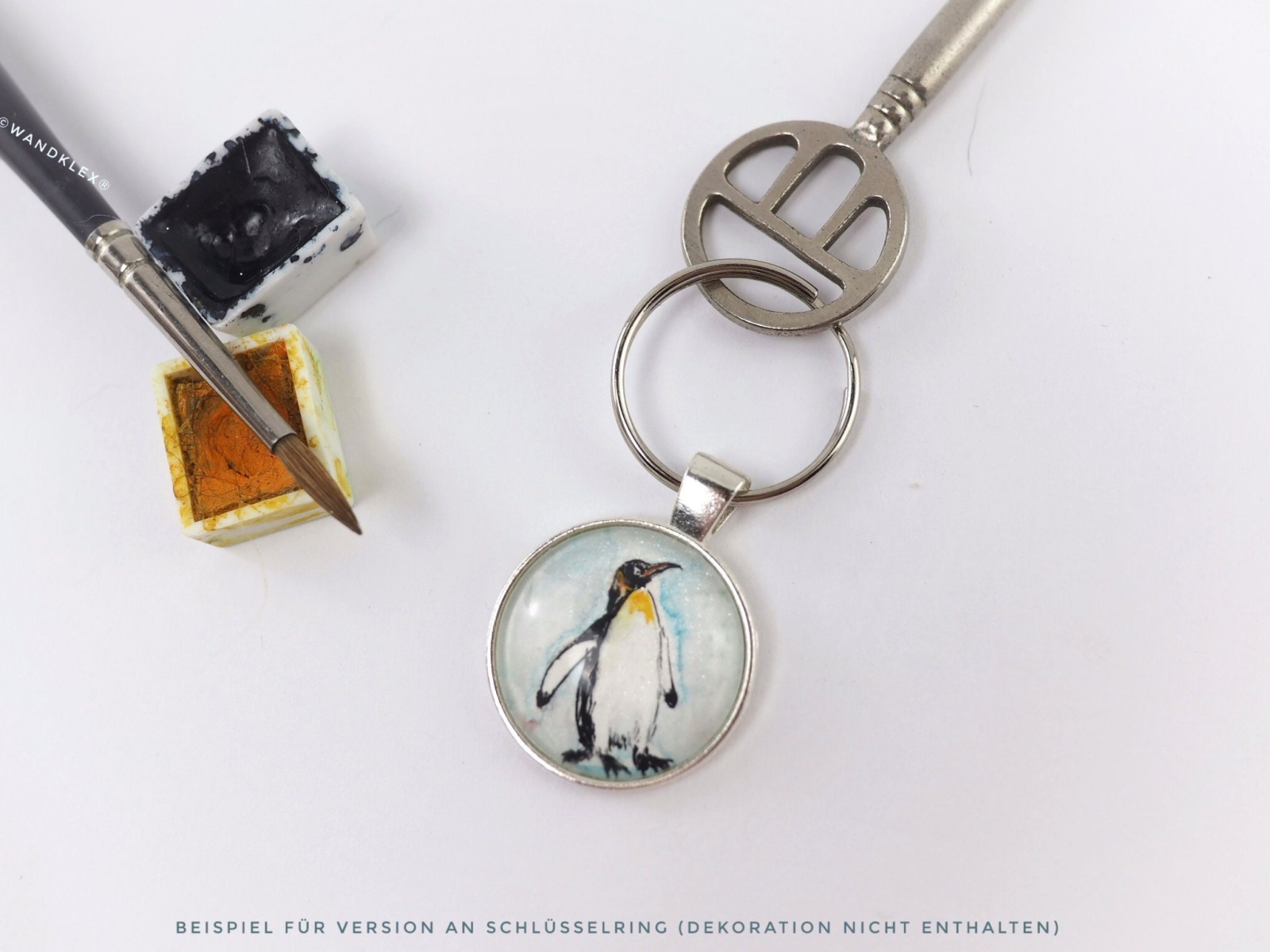 handgemalt Aquarell Pinguin eingearbeitet in Anhänger Edelstahl oder Echt 925 Sterling Silber Halskette 7