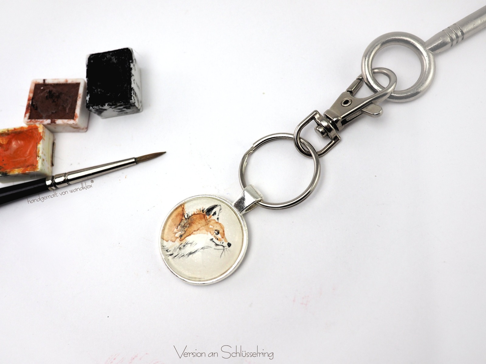 der Kopf-Hoch-Fuchs am Hals: Original Miniatur-Aquarell Edelstahl oder Echt Sterling Silber 6