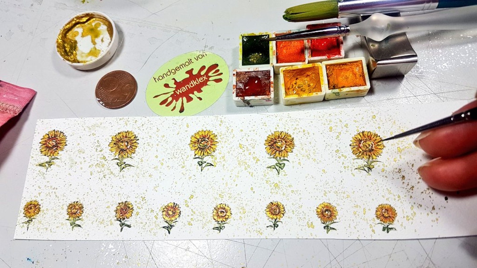 handgemalt Sonnenblumen Motive gefasst in mehreren Varianten als Ohr- und Halsschmuck 7